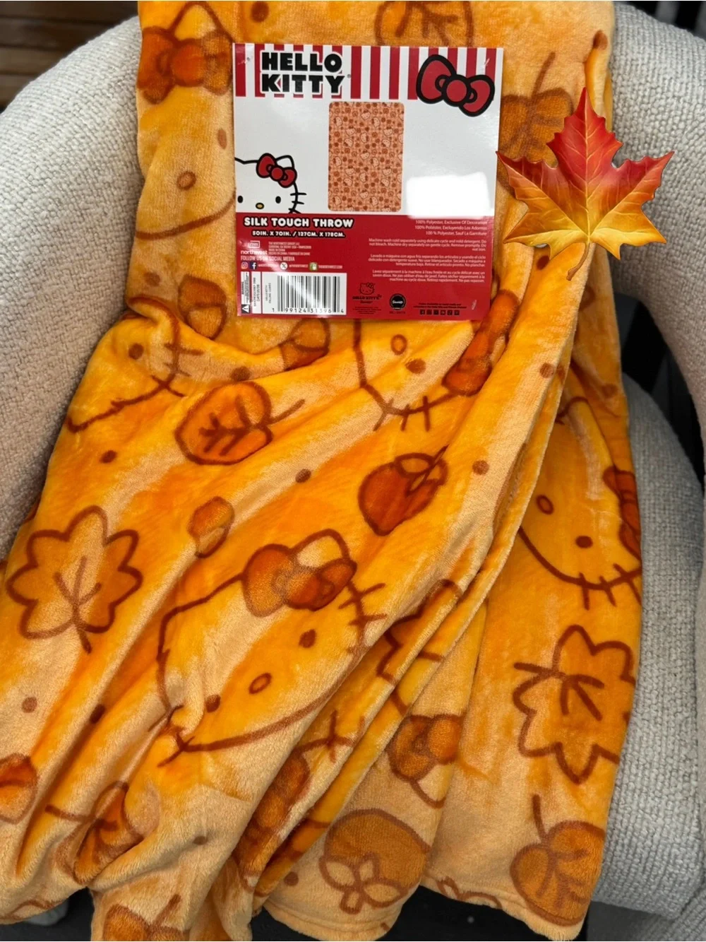 Hello Kitty Orange Plush Kids One-Piece Throw Blanket